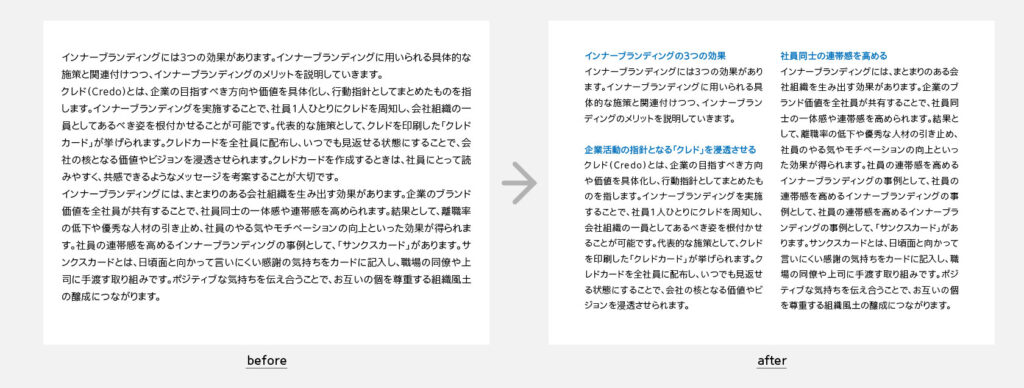文章はいくつかの段落に分けてまとめることで印象が軽くなる