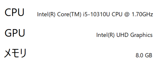 記事を書いているノートPCのスペック