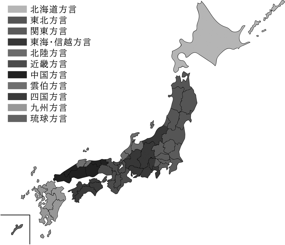 モノクロで色分けした日本地図